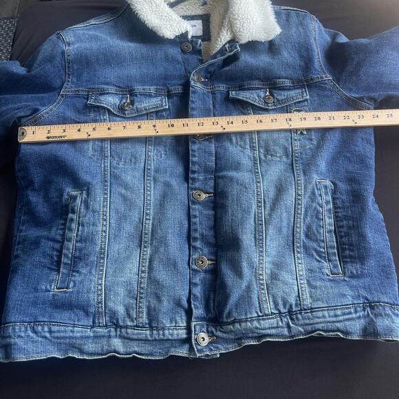 Goodfellow Jacket Mens XL Blue Sherpa Lined Denim Trucker Faux Fur Collar Button - Picture 9 of 10